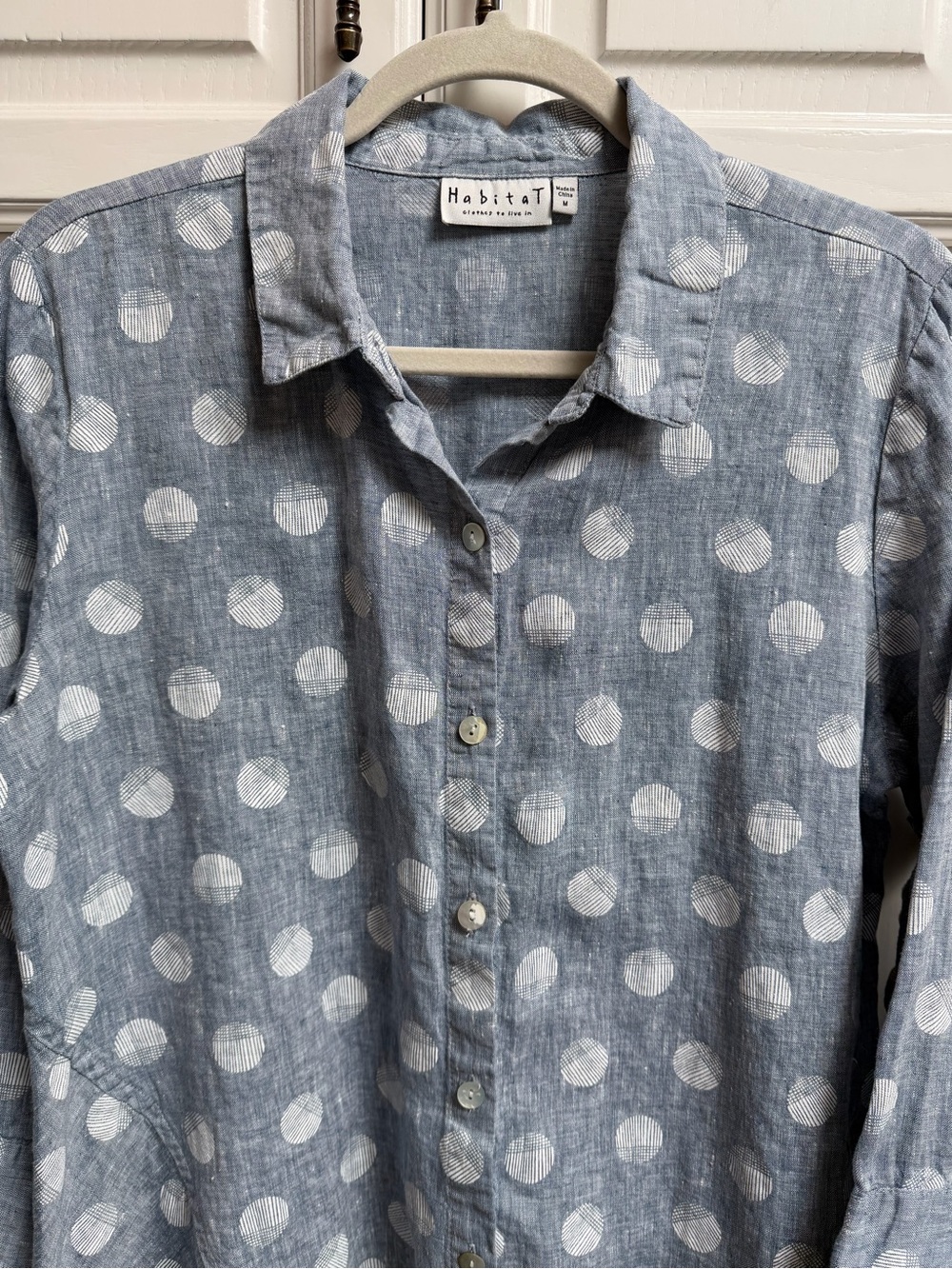 Habitat Clothe To Live In 100% Linen Button Down Shirt Polka Dot Size Medium - Picture 4 of 11